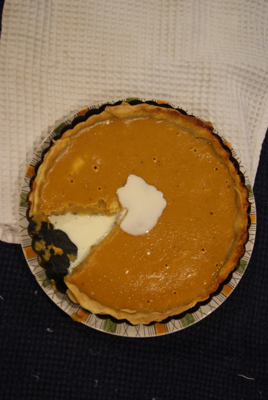 Pumpkin pie and pouring cream